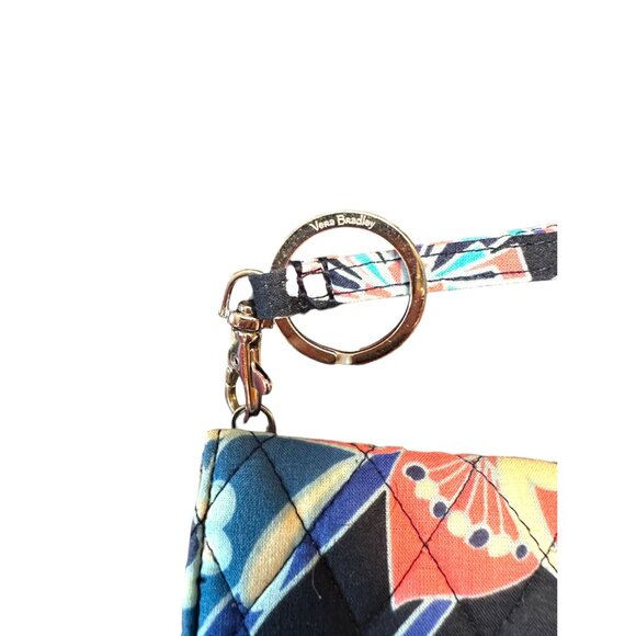 Vera Bradley Quilted Floral Tri-fold Mini Wallet Lanyard Keyring Signed - Picture 10 of 15